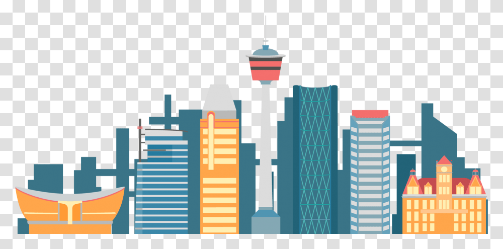 A Vector Illustration Of Calgary Ab Downtown Skyline Skyscraper, Building, Architecture, Urban, City Transparent Png