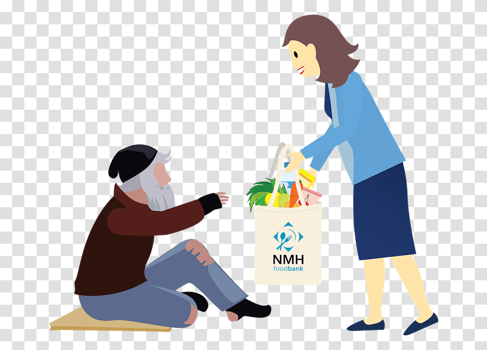 A Volunteer With No More Homelessness Gives A Bag Of Giving Food To Homeless Clipart, Person, Human, Shopping, Pants Transparent Png