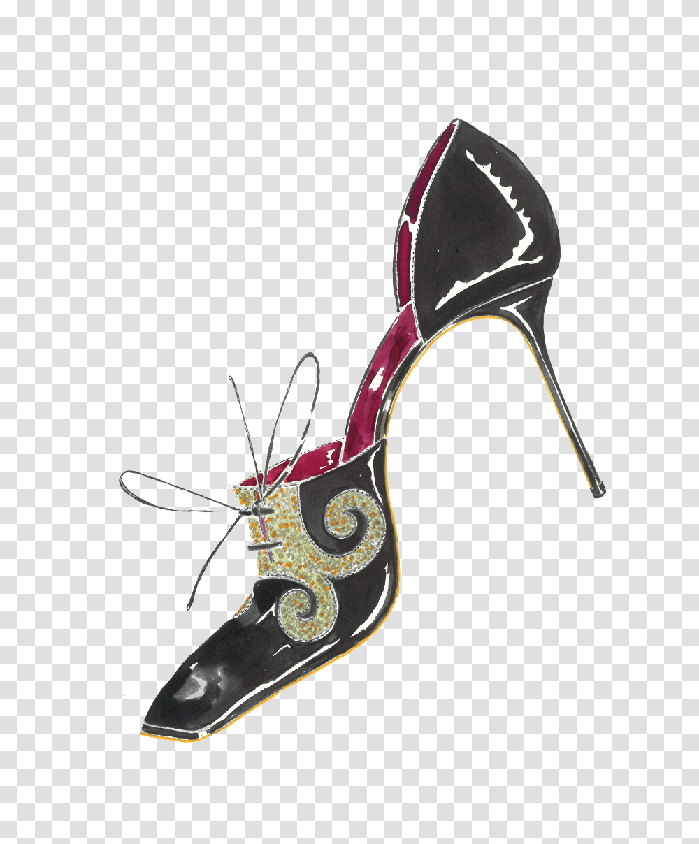 A Watercolour Ink Sketch Of Sadovna A Black D Orsay, Apparel, Footwear, Shoe Transparent Png