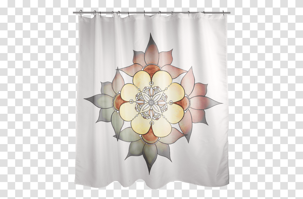 A White Shower Curtain With A Mandala Inspired Flower Shower Curtains, Lamp, Pattern, Ornament Transparent Png
