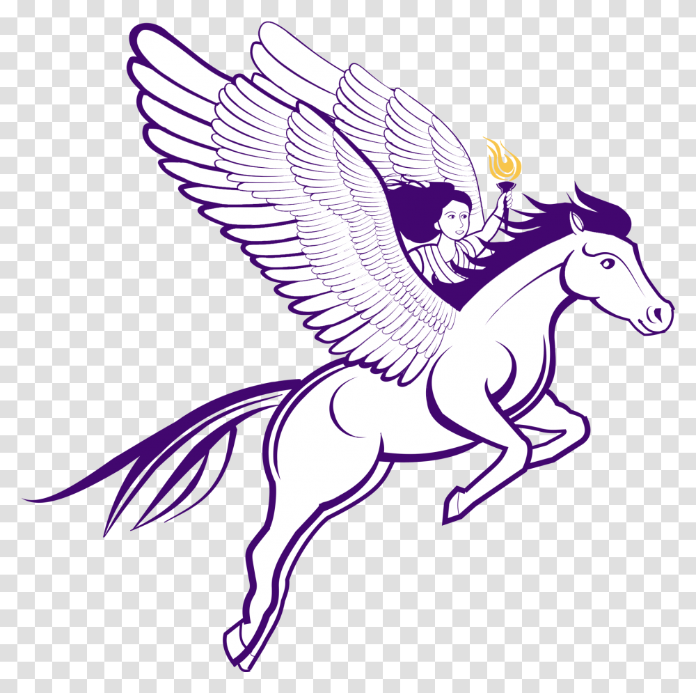 A Woman Flying On A Pegasus Horse Holding A Torch Horse With Wings, Mammal, Animal, Emblem Transparent Png
