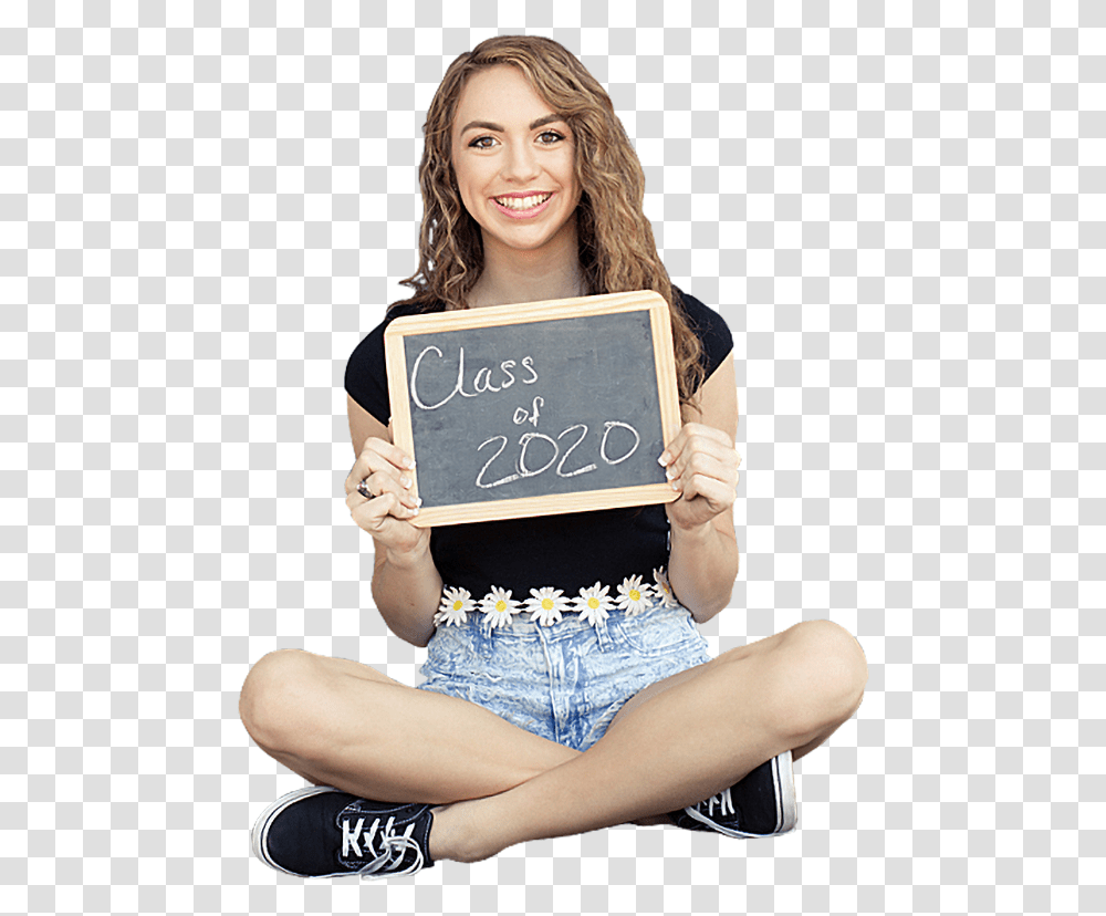 A Woman Holding A Sign Sitting, Person, Shorts, Laptop Transparent Png