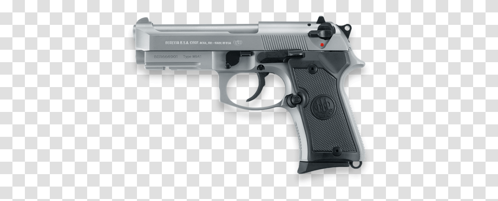 A1 Pistol Compact With Rail Stainless Steel Facing Beretta Compact, Gun, Weapon, Weaponry, Handgun Transparent Png