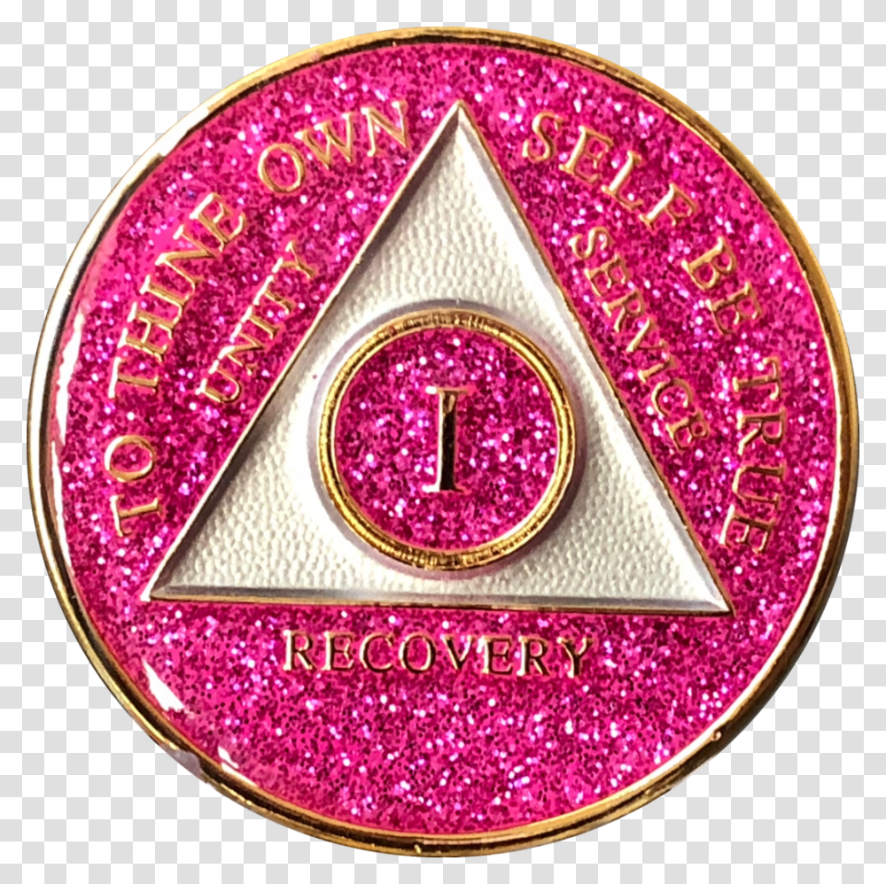 Aa Medallion Pink Glitter Tri Plate Sobriety Chip Year Aa 1 Year Pink Chip, Purple, Light, Logo Transparent Png