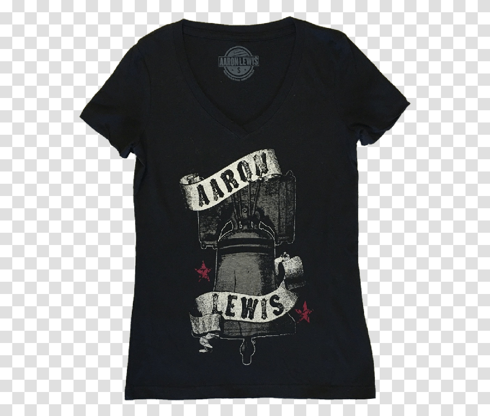 Aaron Lewis Ladies Black V Neck Liberty Bell Tee Active Shirt, Apparel, T-Shirt, Sleeve Transparent Png