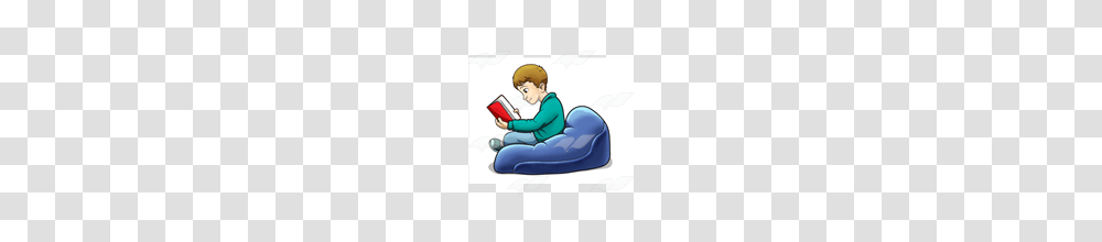 Abeka Clip Art Boy In Beanbag Chair Reading Red Book, Person, Human, Helmet Transparent Png