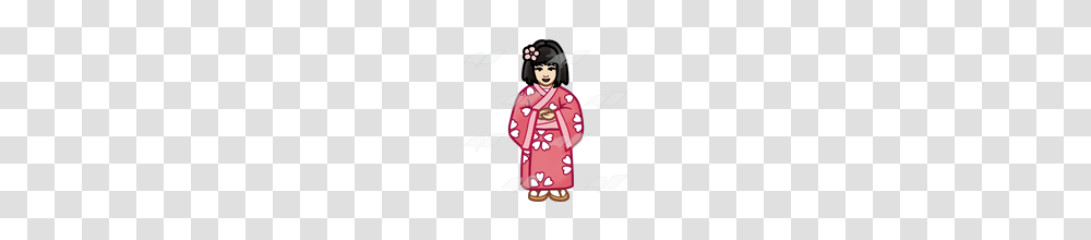 Abeka Clip Art Girl In Pink Kimono With A Pink Flower In Her Hair, Apparel, Robe, Fashion Transparent Png