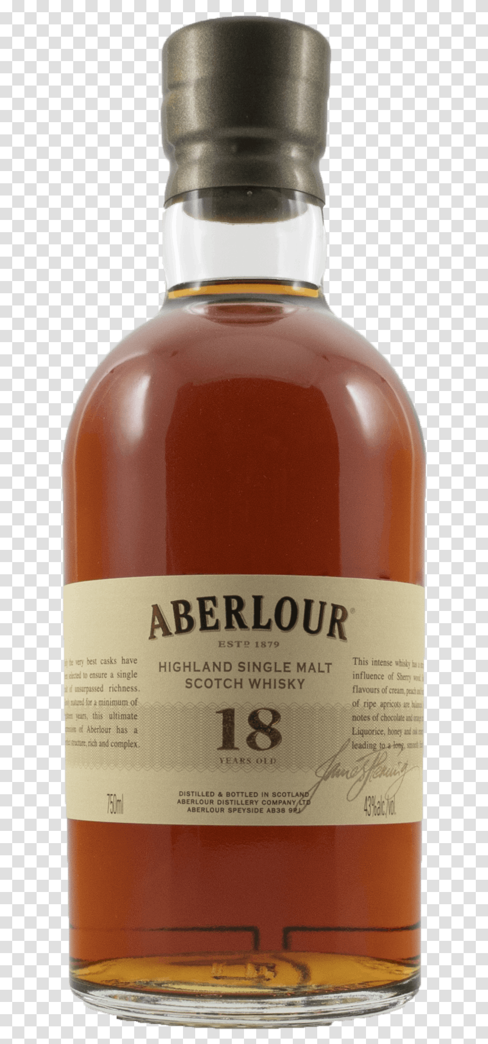 Aberlour Highland Single Malt Scotch Whisky 18 Year Glass Bottle, Alcohol, Beverage, Drink, Liquor Transparent Png