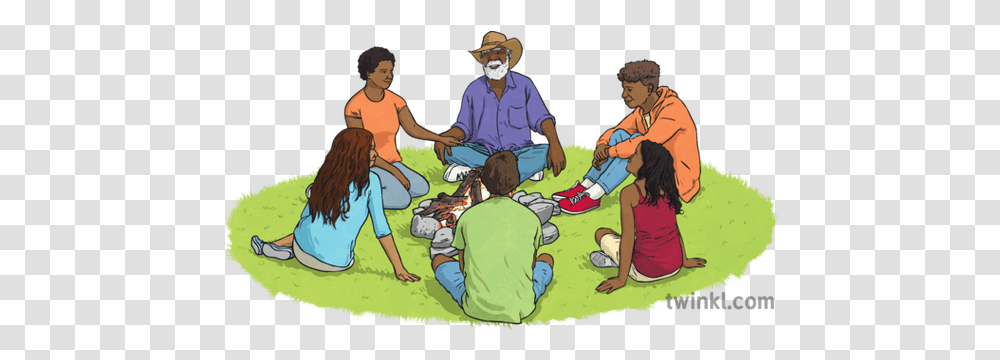 Aboriginals Sitting Around A Fire Circle Campfire Talking Animated Aboriginals Around A Campfire, Person, People, Family, Book Transparent Png