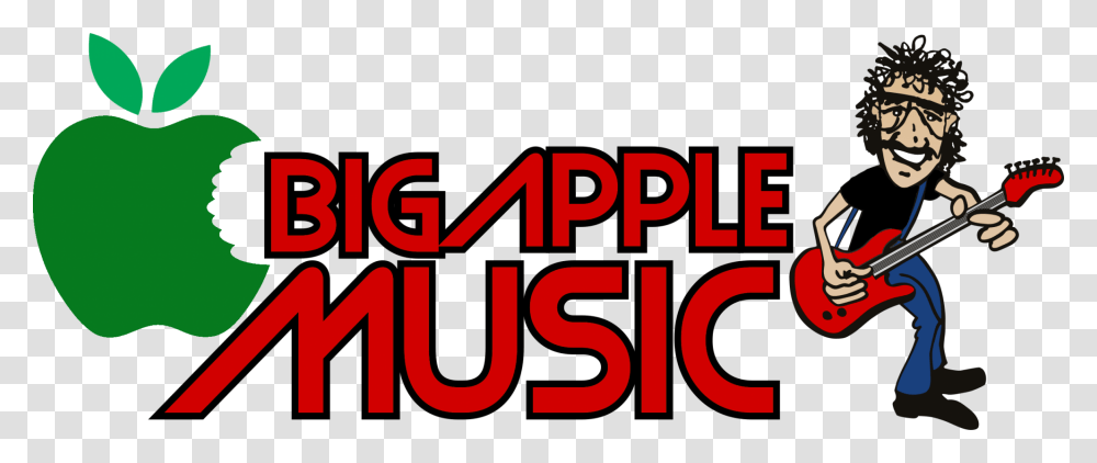 About Us Big Apple Music Logo, Text, Guitar, Leisure Activities, Musical Instrument Transparent Png