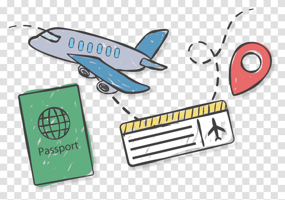 Abroad Painted Travel Hand Airline Passport Airplane Background Travel Logo, Aircraft, Vehicle, Transportation, Airliner Transparent Png