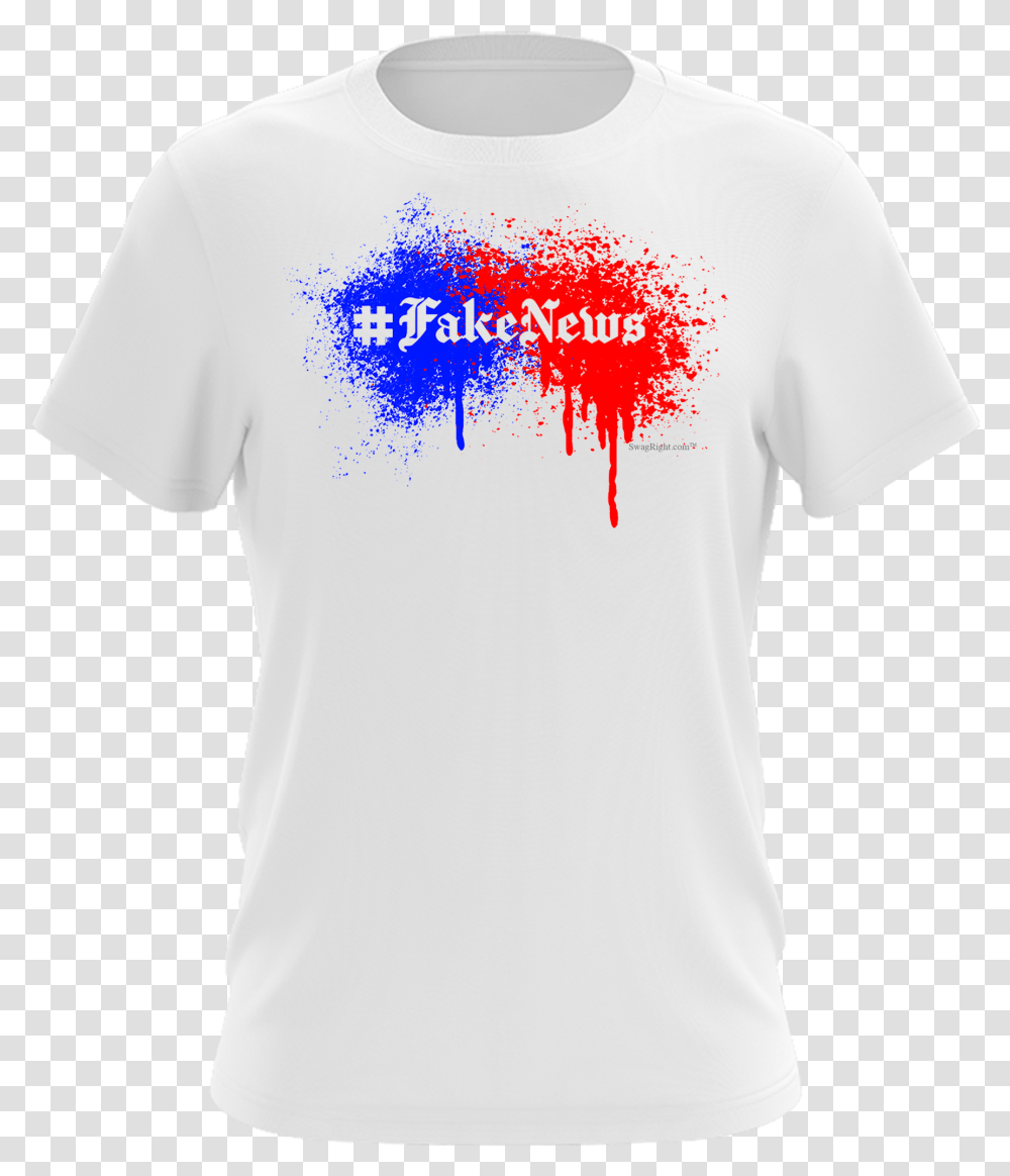 Abstract Fakenews Paint White Short Sleeve Tee Shirt Unisex, Clothing, Apparel, T-Shirt, Person Transparent Png