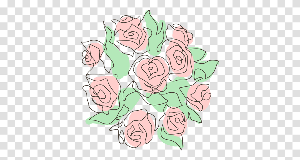 Abundant Rose Bouquet Stroke & Svg Vector File Floral, Graphics, Art, Drawing, Doodle Transparent Png