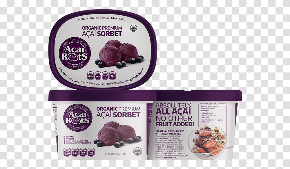 Acai Roots Sorbet Download Gelato, Dessert, Food, Label Transparent Png