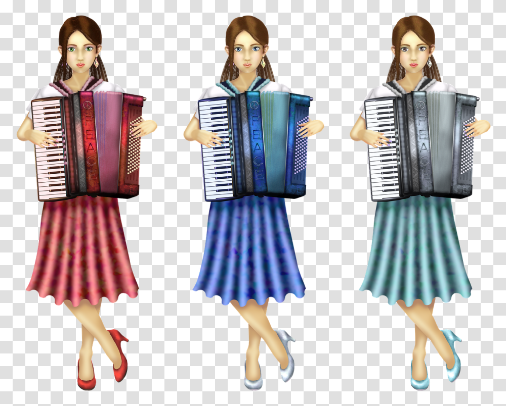 Accordion Women Girl Musicians Musical Instruments Kreslen Akordeony, Person, Human, Skirt Transparent Png