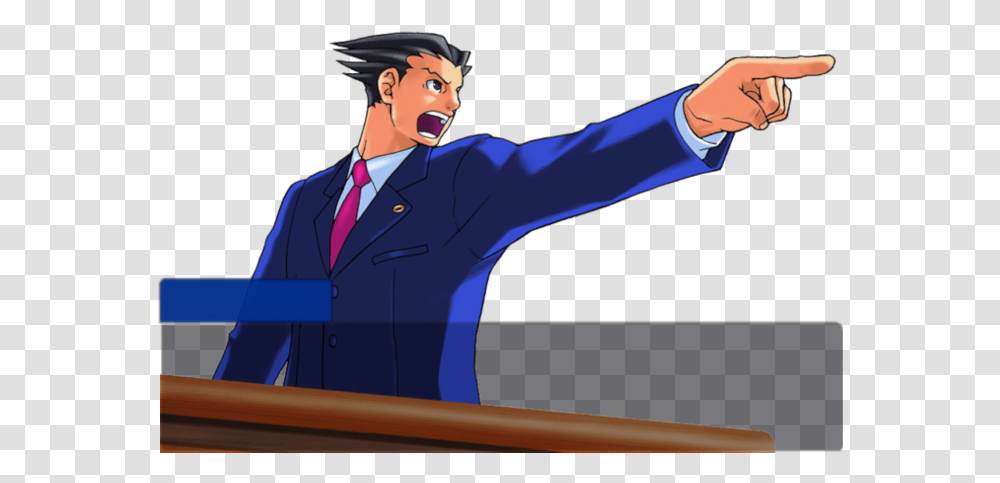 Ace Phoenix Wright Objection Animated, Person, Tie, Accessories, Helmet Transparent Png