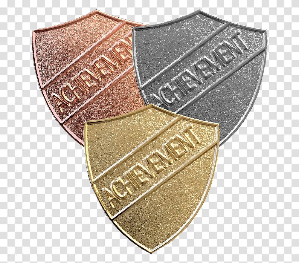 Achievement Shield Badge School Store Bronze Silver Gold Badges, Logo, Symbol, Trademark, Rug Transparent Png