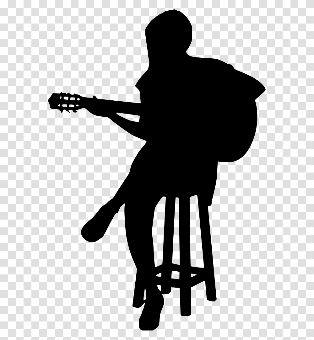 Acoustic Guitar Silhouette Girl Playing Guitar Silhouette, Gray, World Of Warcraft Transparent Png