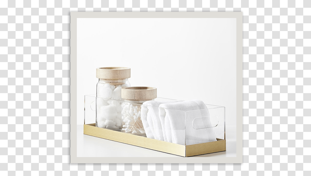 Acrylic And Metallic Caddy Coffee Table, Bath Towel, Jar, Shelf Transparent Png