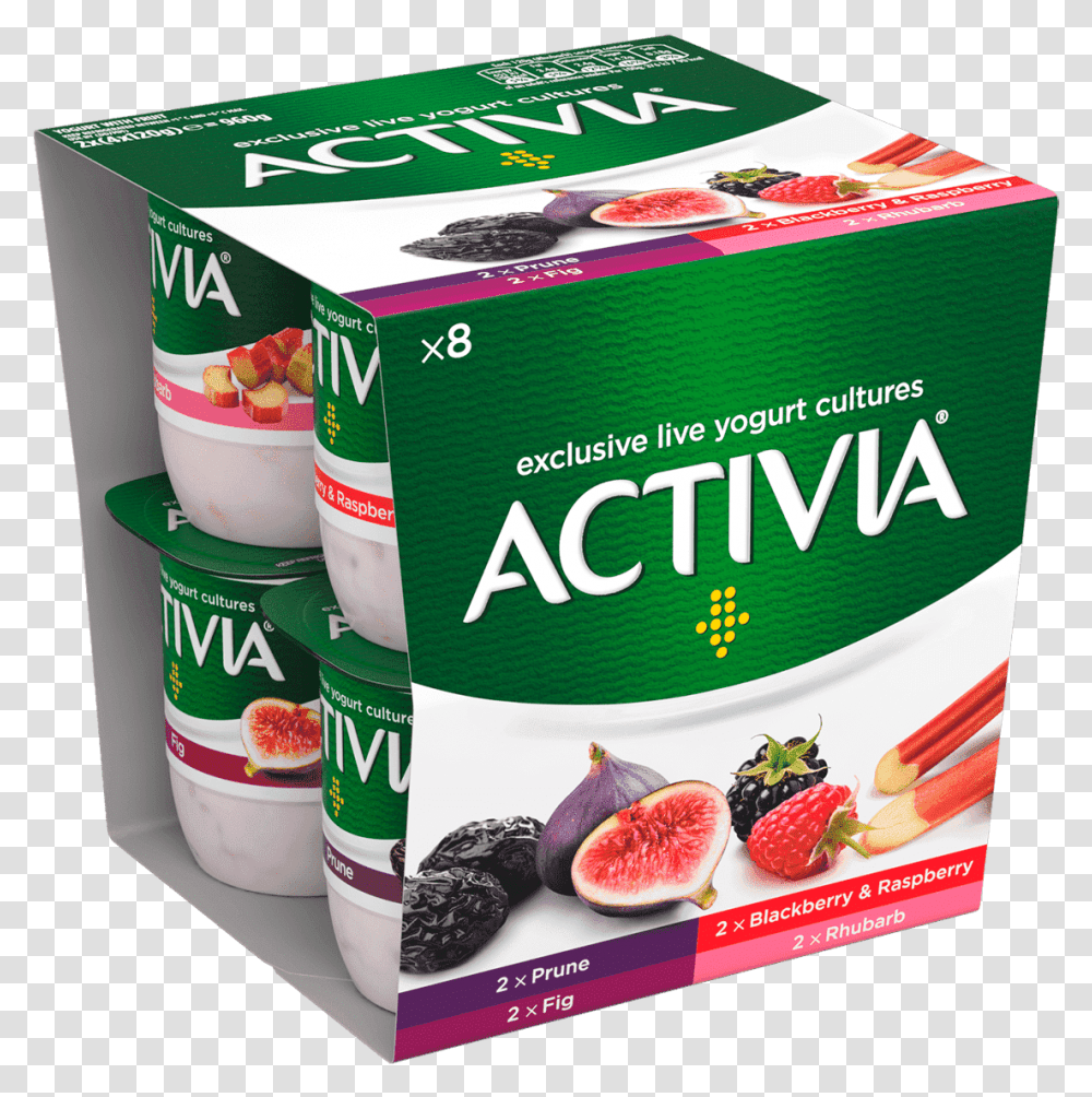Activia Prune Fig Rhubarb Raspberry Amp Blackberry Activia Fat Free Yogurt Syns, Plant, Food, Box, Dessert Transparent Png
