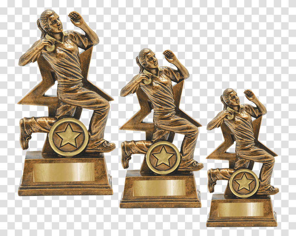 Ad Cricket Bowler Rft5 Bronze Sculpture, Trophy, Person, Human, Gold Transparent Png