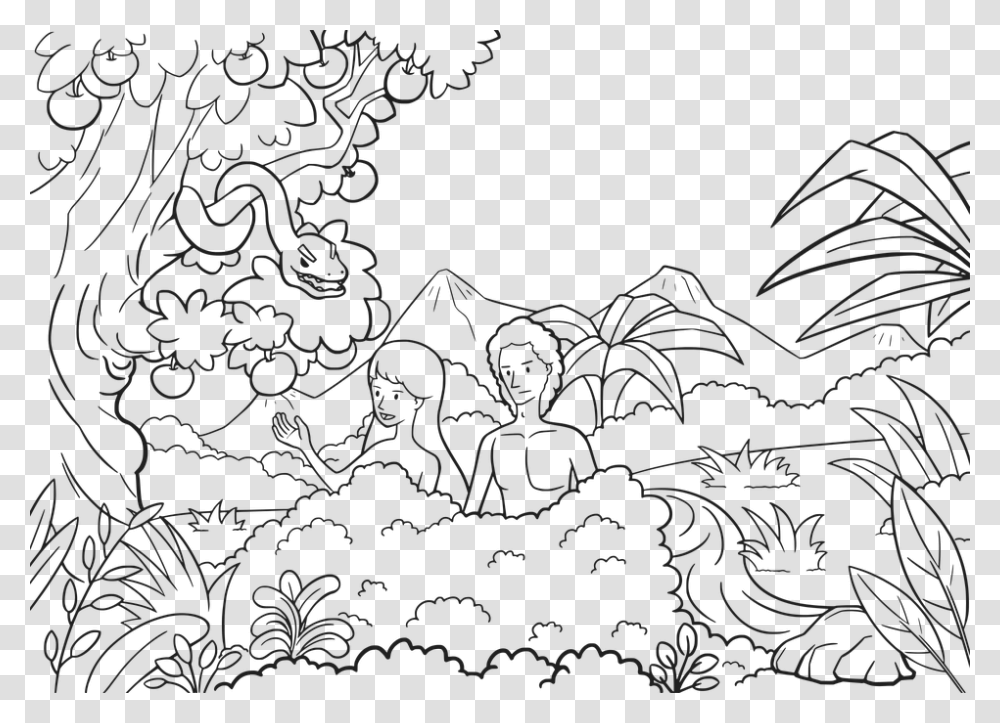 Adam And Eve Snake Coloring Page, Nature, Outdoors, Pattern Transparent Png