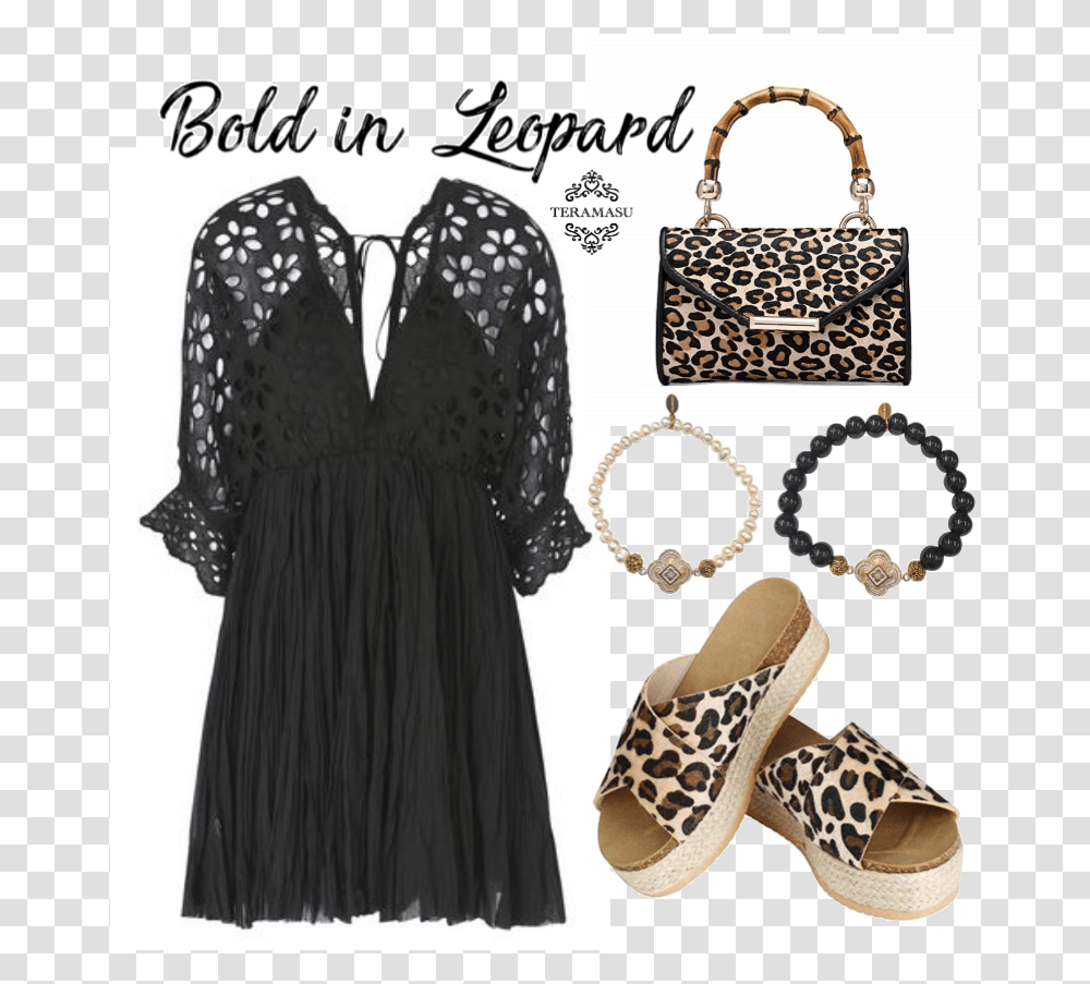 Add A Leopard Printed Flare To Your Black And White Sandal, Apparel, Dress, Footwear Transparent Png