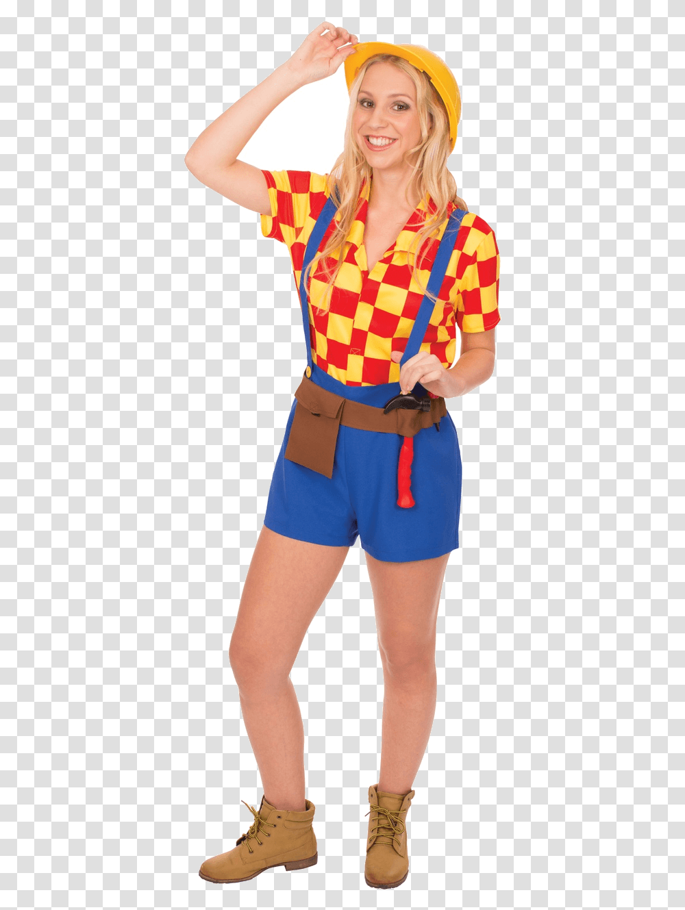 Adult Female Bob The Builder Costume Bob The Builder Costume For Adults, Person, Shorts, Helmet Transparent Png