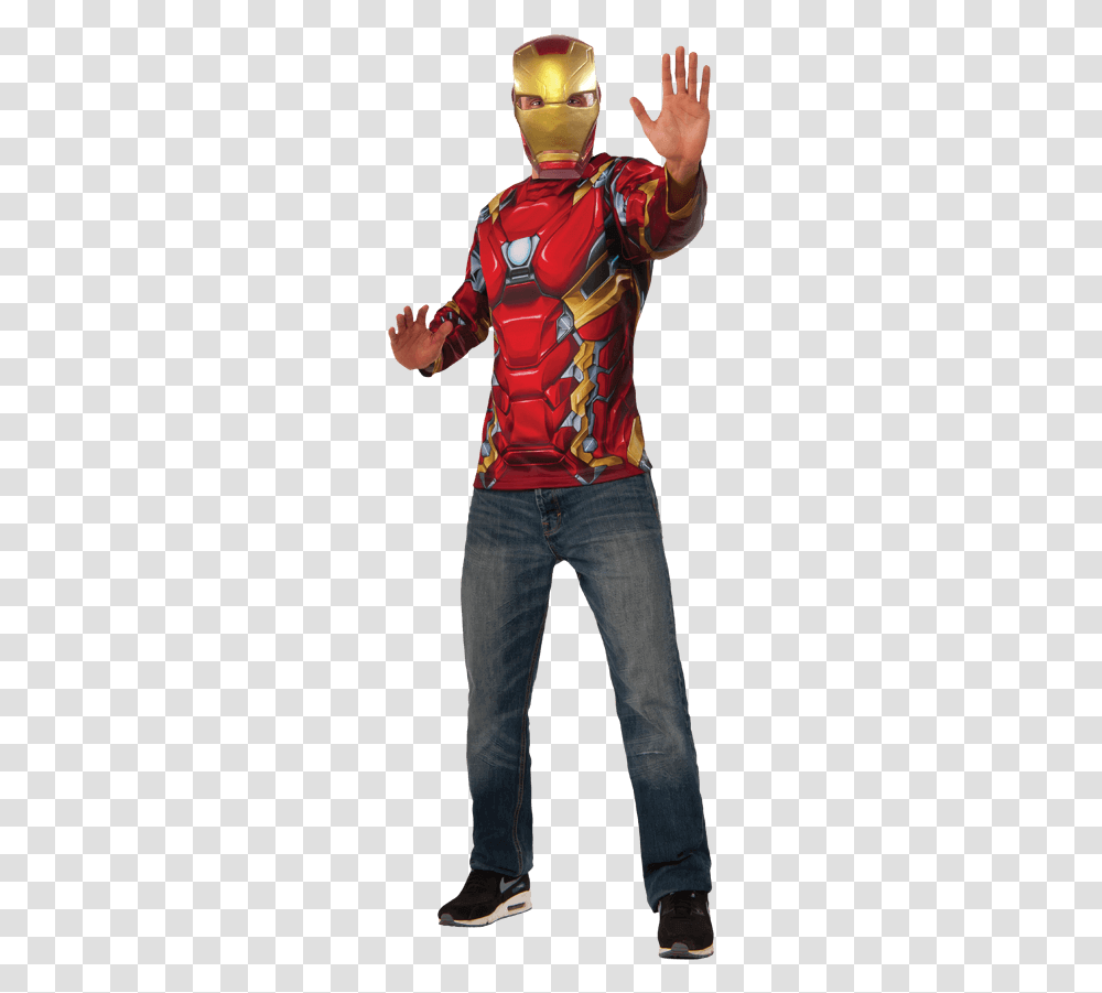 Adult Iron Man Costume Top And Mask Set Iron Man Mask Rubies Costume, Pants, Person, Jeans Transparent Png