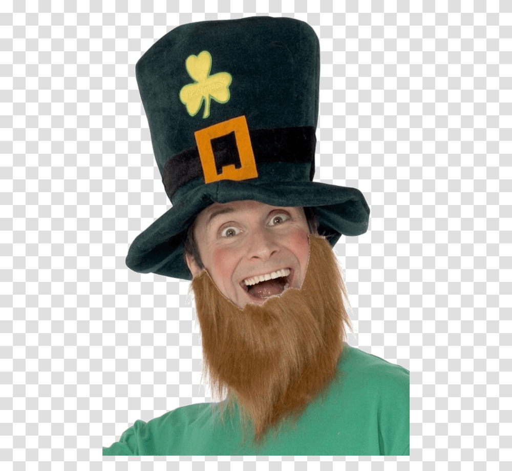 Adult Leprechaun Hat And Beard St Patrick's Day Leprechaun Green Hat And Ginger Beer, Apparel, Person, Human Transparent Png