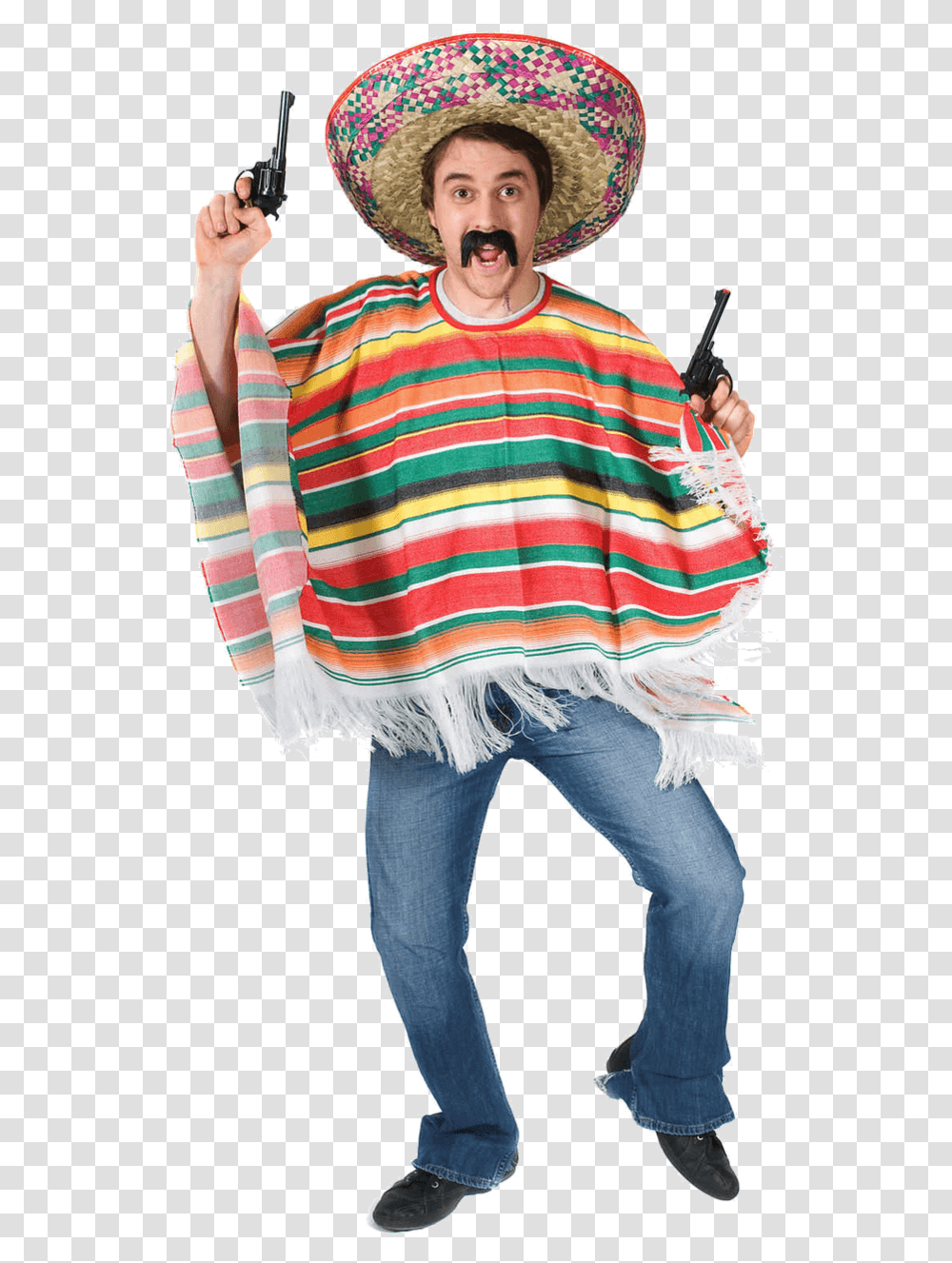 Adult Rainbow Mexican Poncho Costume Mexican Traditional Dress Men, Hat, Person, Pants Transparent Png