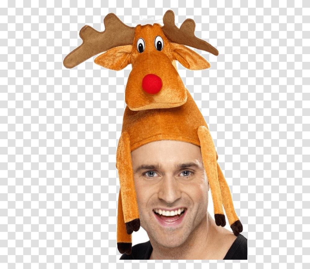 Adult Reindeer Hat Christmas Silly Hat, Person, Human, Toy, Plush Transparent Png