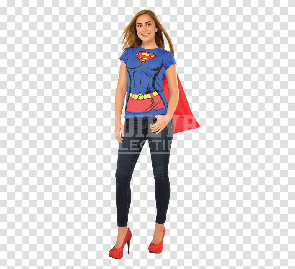 Adult Supergirl Cape T Shirt, Female, Person, Woman Transparent Png