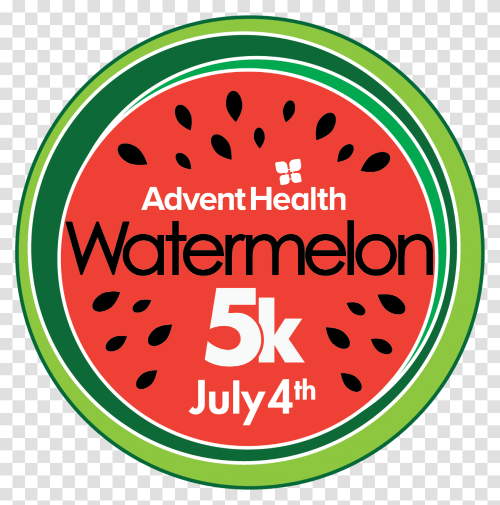 Adventhealth Watermelon 5k July 4th Logo Watermelon, Plant, Label, Fruit Transparent Png