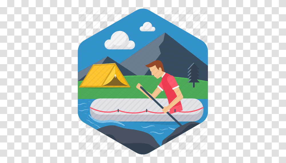 Adventure Boat Boating Camping Outdoor Rafting River Icon, Oars, Leisure Activities, Paddle, Tent Transparent Png