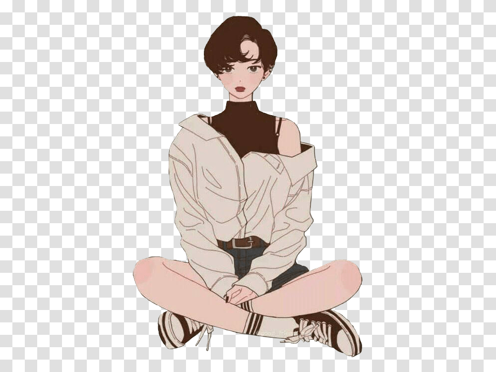 Aesthetic Anime Girl Pixiehair Shorthair Freetoedit Illustration, Apparel, Person, Human Transparent Png