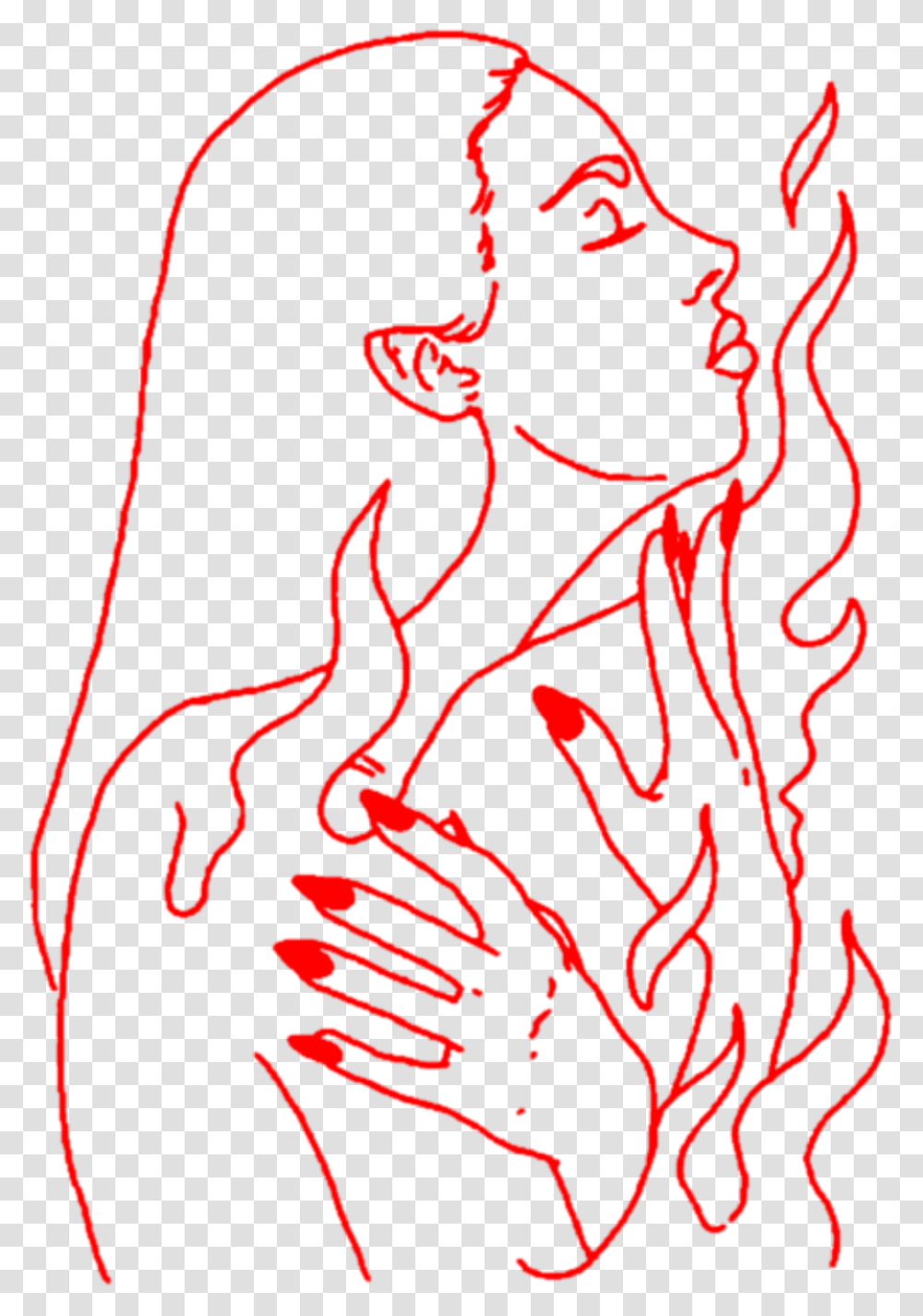 Aesthetic Art Girl Woman Lineart Outline Red Hand Hands Aesthetic Outline, Modern Art, Drawing Transparent Png
