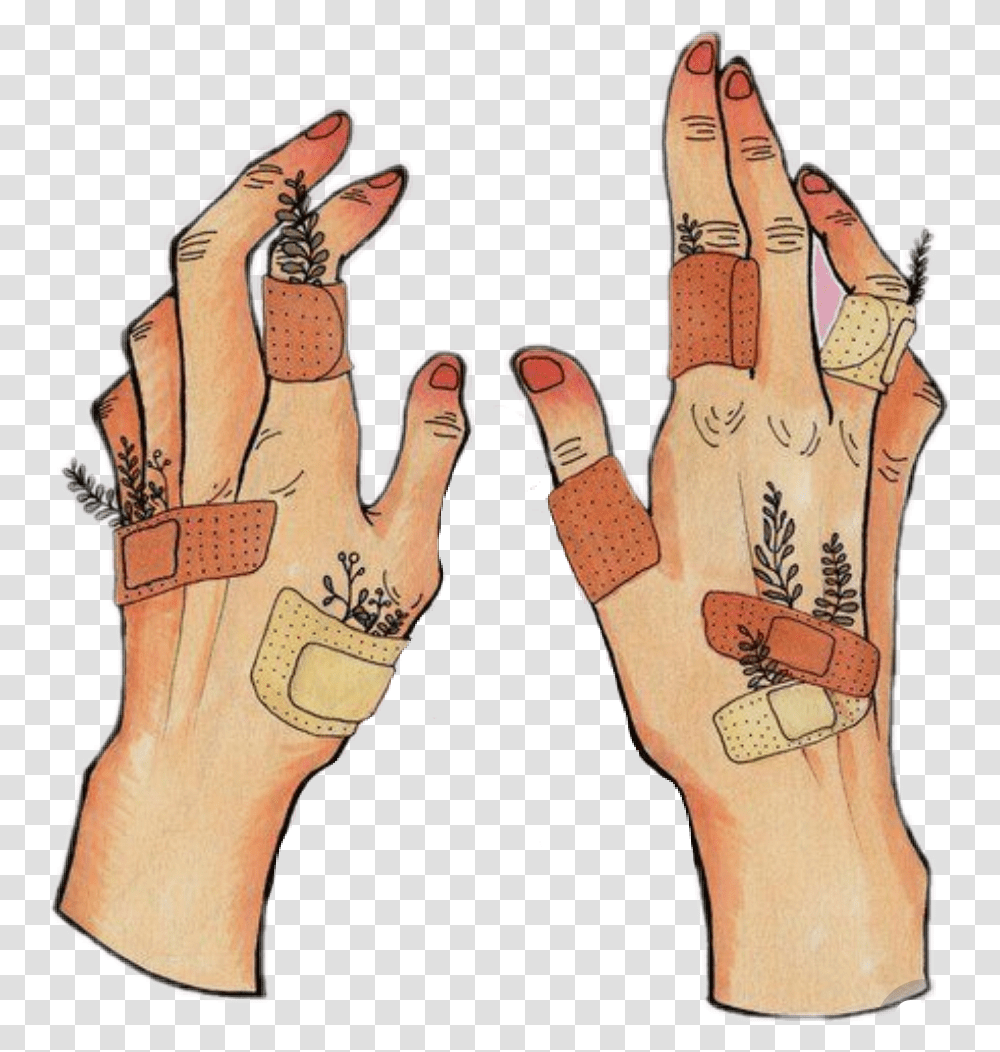 Aesthetic Band Aid Drawing Hand Aesthetic Drawing, Wrist, Person, Human, Skin Transparent Png
