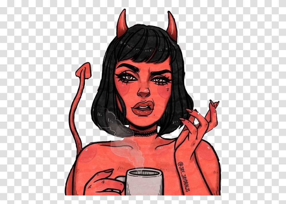 Aesthetic Devil Girl Art, Person, Face, Painting Transparent Png