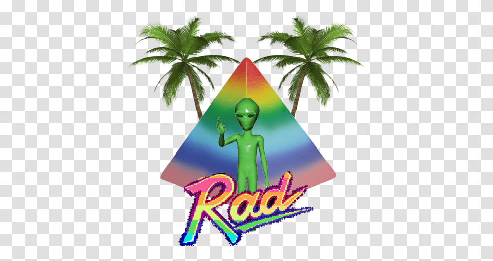 Aesthetic Vaporwave Alien Rad Tumblr Overlay Background Palm Tree, Green, Light, Plant, Person Transparent Png