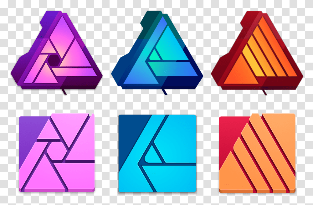 Affinity Apps Release And Beta Icons Affinity Photo Mac Icon, Triangle, Lighting, Purple Transparent Png