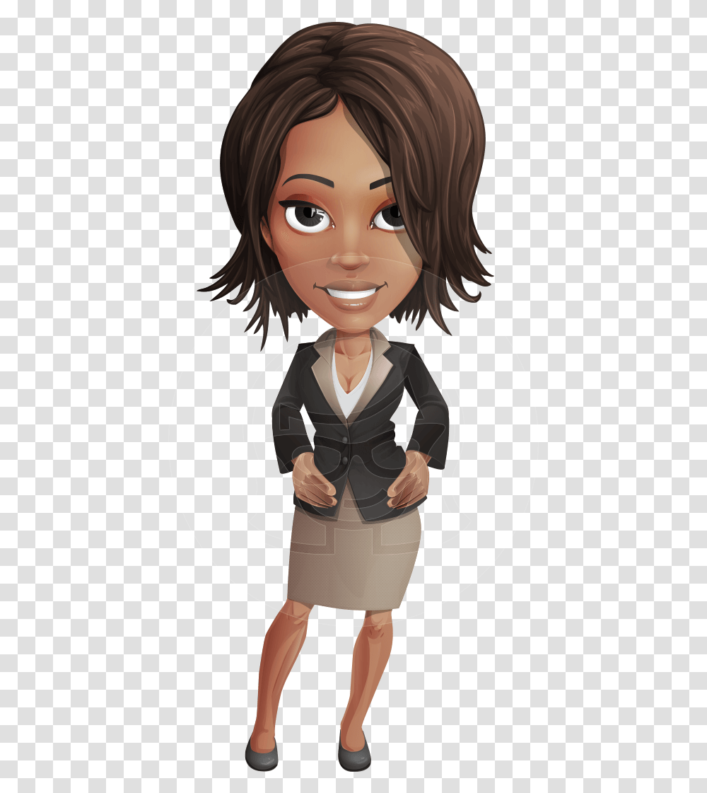 African American Female With Black Coat Vector Character Black Woman Cartoon Characters, Doll, Toy, Person, Face Transparent Png