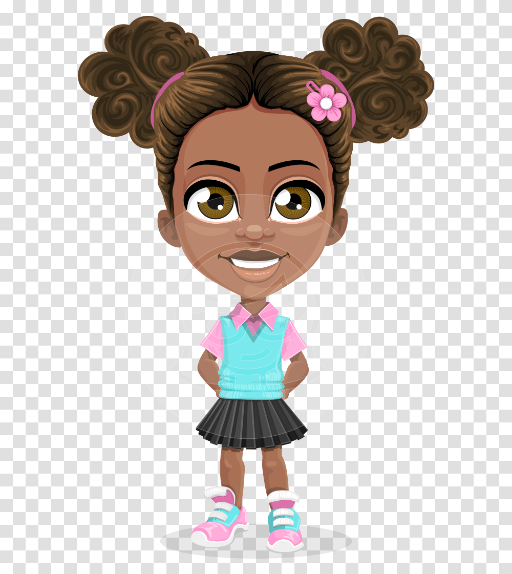 African American School Girl Cartoon Vector Character Cartoon Little Girl, Person, Human, Female, Costume Transparent Png