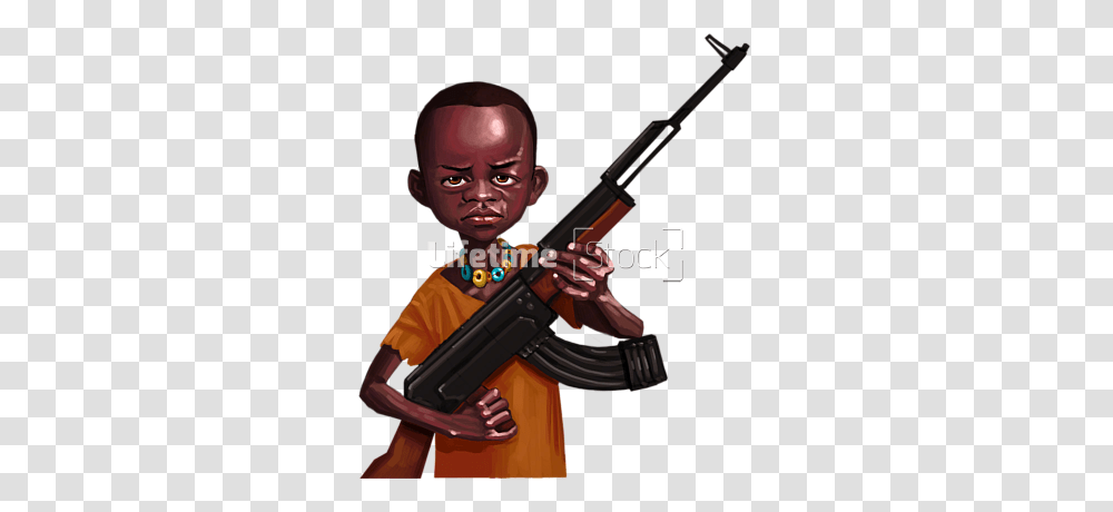 African Child Holding Ak Assault Rifle, Person, Weapon, Gun, People Transparent Png