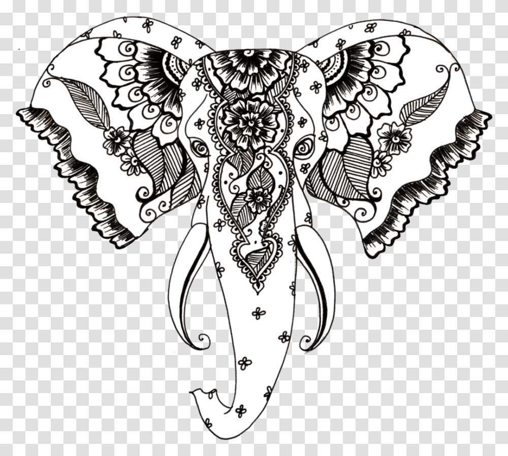 African Elephant Henna Tattoo Drawing Elephant Tattoo, Pattern, Lace Transparent Png