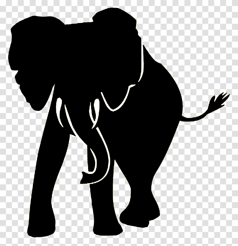 African Elephant Silhouette Elephant Black And White Silhouette, Person, Human, Kneeling, Photography Transparent Png