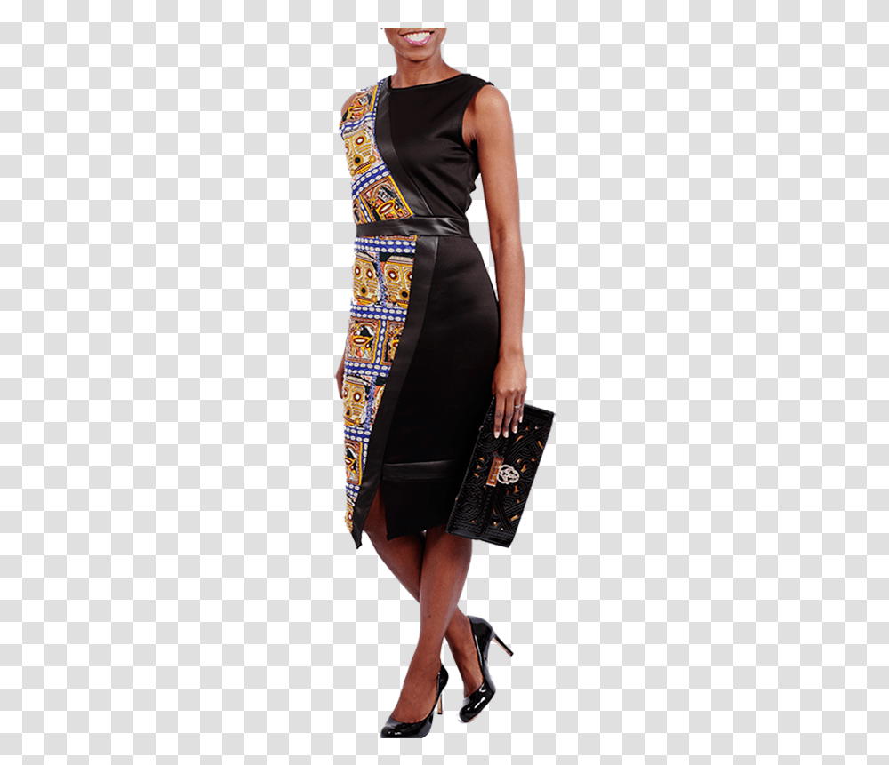 African Print Cocktail Dresses Black Dress With African Print, Person, Human, Apparel Transparent Png