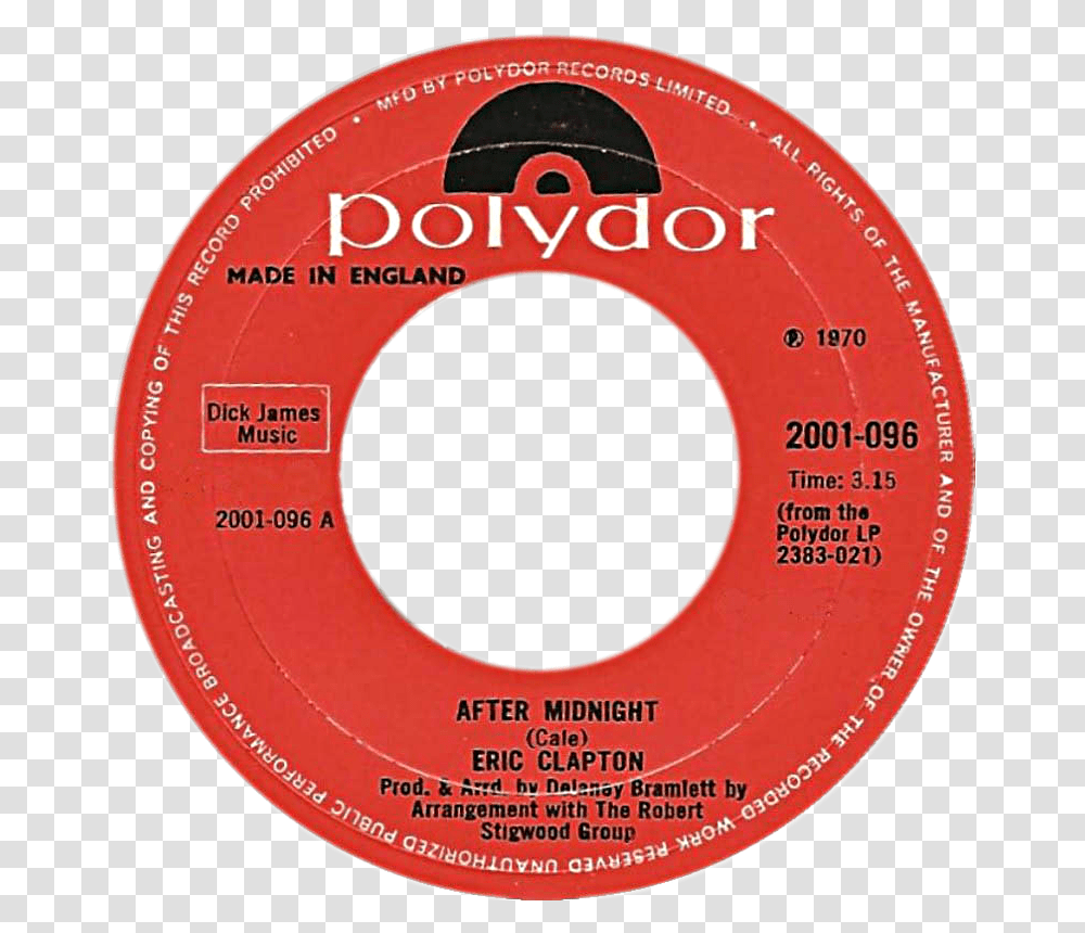 After Midnight By Eric Clapton Uk Vinyl Single Polydor Records, Frisbee, Toy, Number Transparent Png