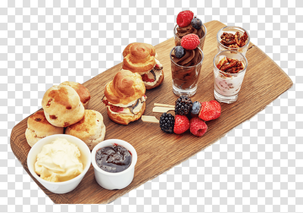 Afternoon Tea Selection On A Wooden Plate Cream Tea, Dessert, Food, Creme, Burger Transparent Png