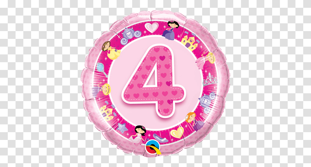 Age 4 Pink Princess Mylar Balloon Bargain Balloons Princess Happy Birthday 4th, Number, Symbol, Text, Birthday Cake Transparent Png